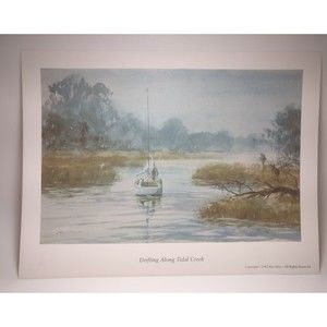 Drifting Along Tidal Creek 1982 Ray Ellis Print Watercolor + South by Southeast